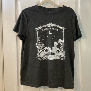 Whimsigoth Dark Heather Gray Short Sleeve Graphic Tee Women Size XL